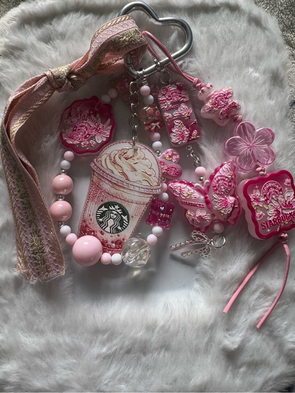 Starbucks Pink Beaded Bag Charm Set